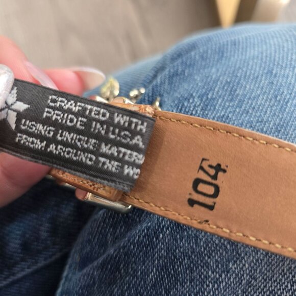 Brighton Floral Embossed Leather Belt With Silver-Tone Accents & Charms Size M - Picture 3 of 9